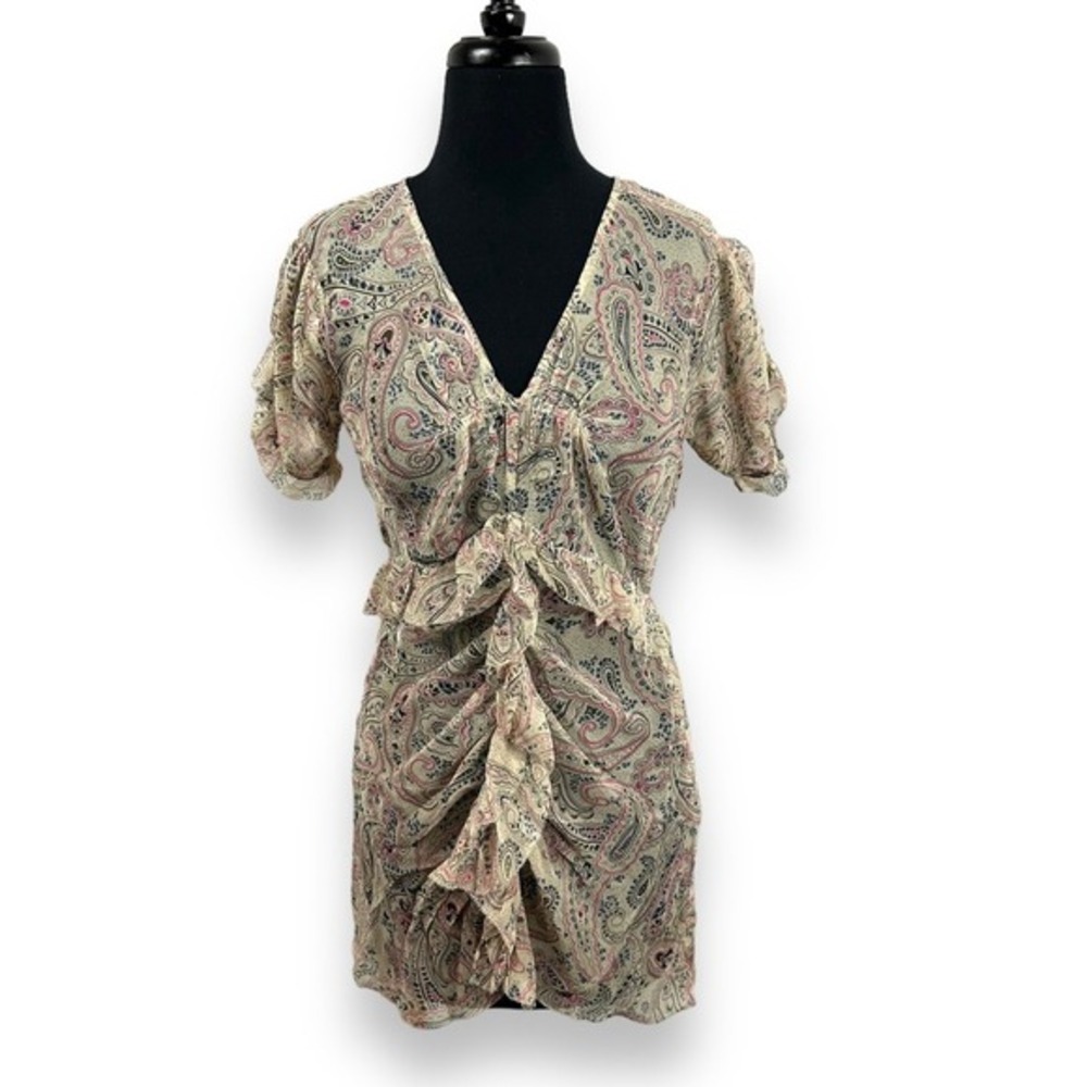 VTG Y2K Juicy‎ Couture Paisley Ruffle Peplum Mini Dress Women 0 Pink